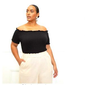 ELOQUII Elements Women's Plus Black Smocked Off The Shoulder Tee
